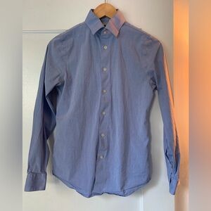 Express Men's Blue Long-Sleeve Button-Up Dress Shirt